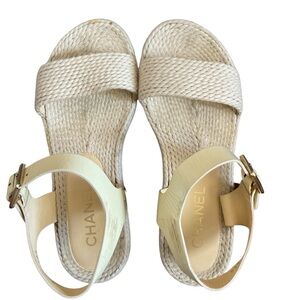 CHANEL Ivory Woven Sandals